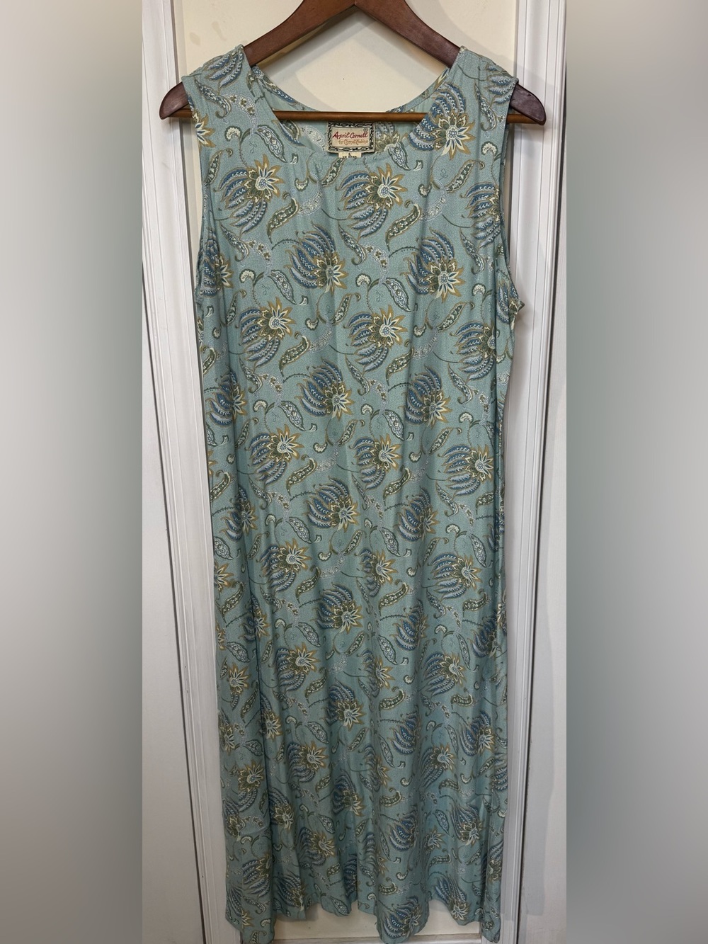 April Cornell *Vintage Soft Teal Floral Sleeveless Maxi Dress